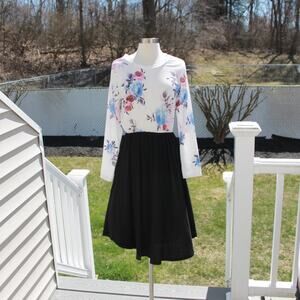 Yidarton Women's Floral Midi Dress Romantic Floral Long Sleeve Pockets Size S